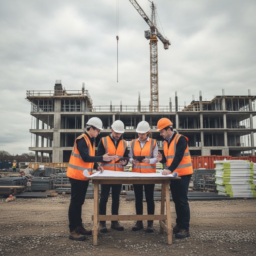 A UK based construction photo recent and maybe engineers working stuff out